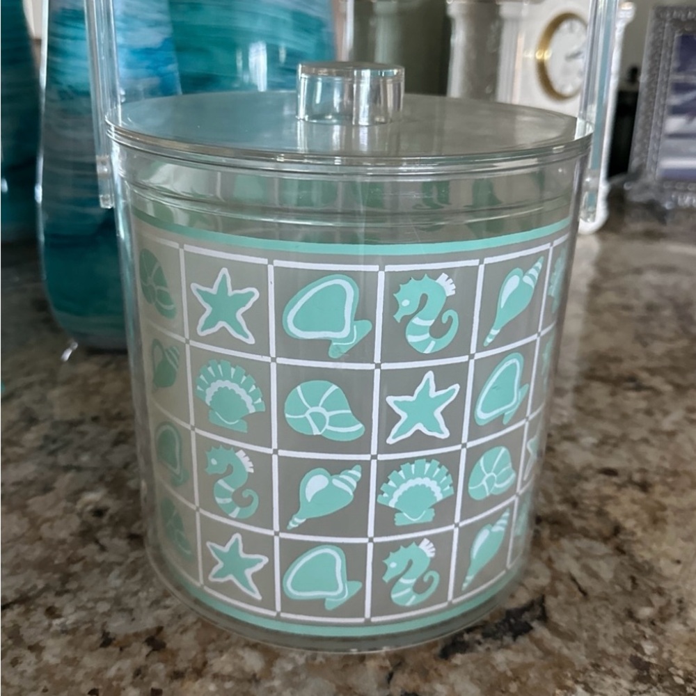 HJ Stotter USA Vintage Acrylic Ice Bucket sea Shells, Sea Horse, Starfish EUC.
